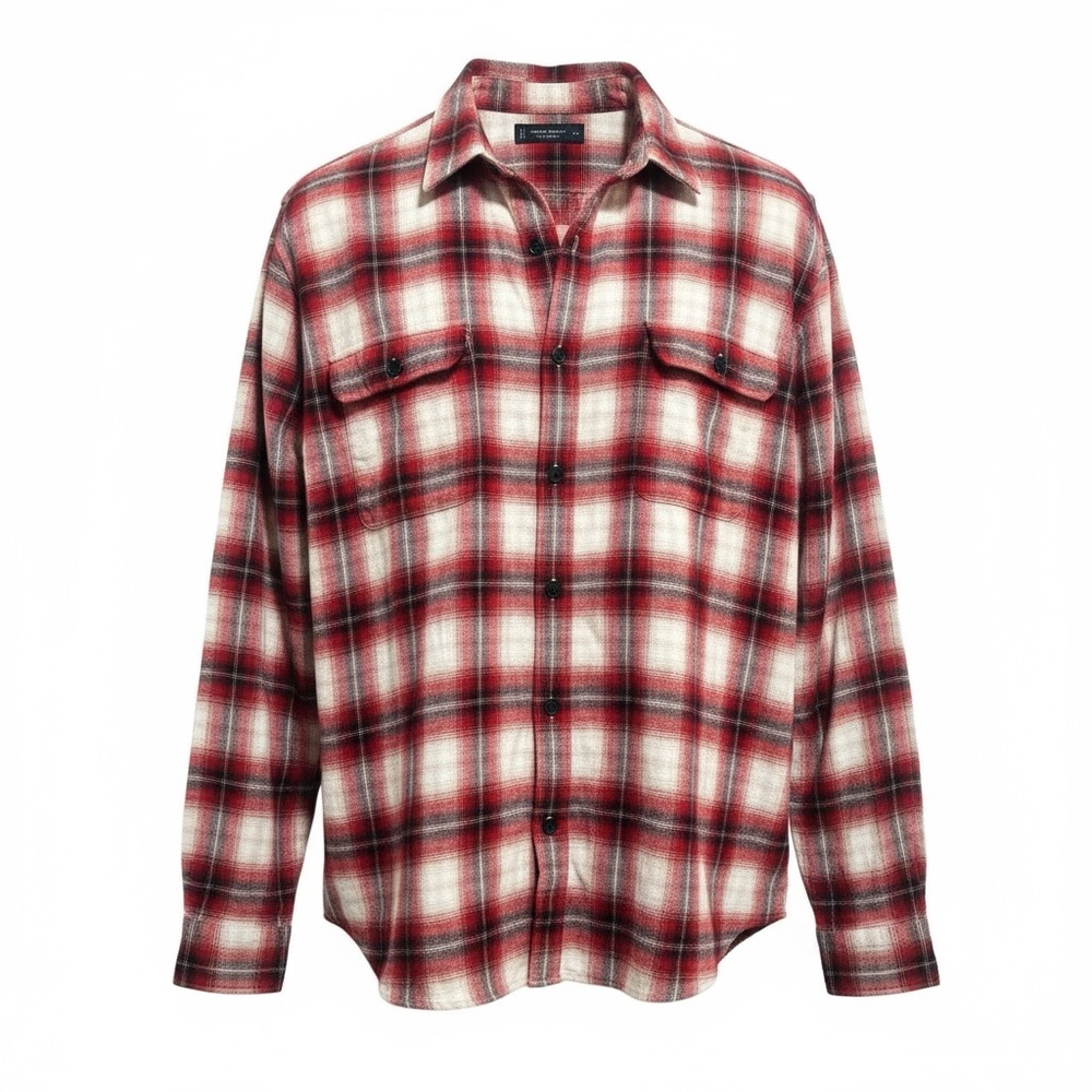 Lucky Brand Humbolt Woven Flannel Button Up Men's Sz XXL Red Cream Plaid Western